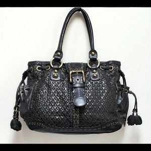 Isabella Fiore Large Black Braided Leather Tote